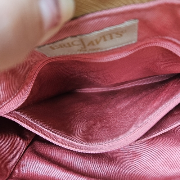 Eric Javits beige straw top handle bag with gold metallic flecks FLAWED - Picture 14 of 14